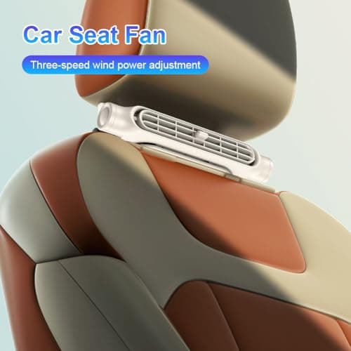Car Backseat Fan,Car Seat Cooling Fan,3 Speeds Carseat Cooler,Portable Ventilation Fans,USB Rechargeable,Clip On Air Circulator,Electric Vehicle Fans for Road Trips Camping-Beige — view 6