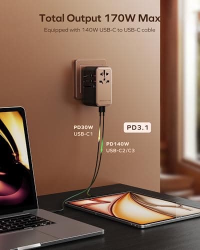 MOMAX Universal Travel Adapter 170W GaN Travel Plug Adapter for UK/EU/AU/US — view 2