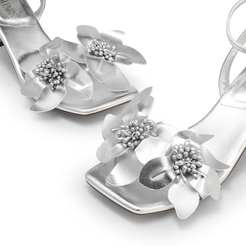 DREAM PAIRS Womens Low Kitten Heels Sandals,Silver-Pu,6 — view 3