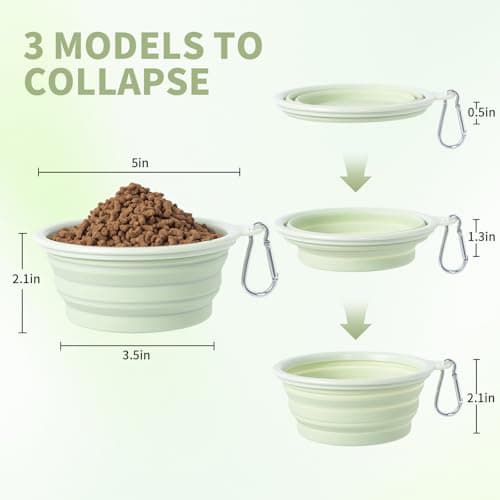 SLSON Collapsible Dog Bowl, 2 Pack Macaron Color Foldable Travel Dog Feeder Bowl Portable Silicone Pet Food Water for Dish Dogs Cats Camping Hiking (Macaron Light Green and Light Yellow) — view 3
