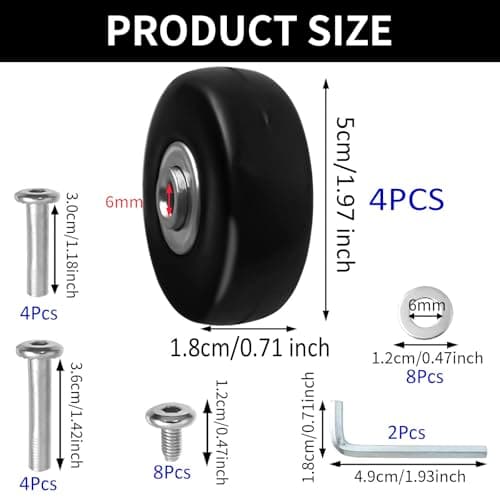 Hevysuo 4 Pcs Luggage Suitcase Replacement Wheels,50mm x 18mm Rubber Luggage Wheel Repair Heavy for Most Luggage Suitcase,Black — view 2