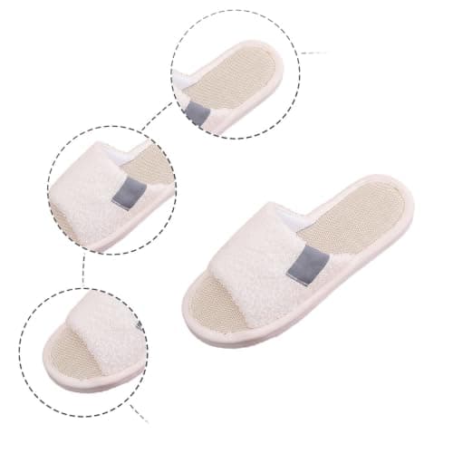 Women’s Open Toe Fluffy Band Mule Slippers, Breathable Linen Insole Memory Foam Slip On Slippers, Warm Quiet Non-Slip Indoor Bedroom House Slipper for Ladies, Ideal Birthday (White, 3.5) — view 5