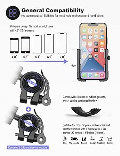 Grefay Bicycle Phone Holder 1S Quick Installation Drop-proof Motorcycle Phone Holder, 360° Rotating Phone Mount for 4.7‘’-7"' Mobile Phone, Suitable for Mountain Bike, Scooter, Electric Bike (Purple1) — view 4