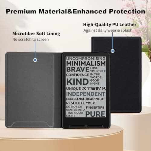 LaoShuSheng Magnetic Case for Xteink X3, Ultra-Lightweight Premium PU Leather Protective Cover with Magnetic Closure for Xteink X3 E-Reader (Rock Black) — view 3