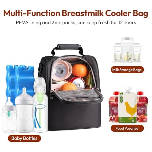 NCVI Breastmilk Cooler Bag with 2 Ice Pack, Breast Pump Bag with Cooler Fits 6 Bottles, Double Layer Breast Milk Baby Bottle Bag, for Travel, Nursing Mom Daycare, Work, Picnic (Black) — view 2