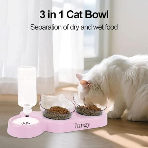 Itingy 15° Tilted 3-In-1 Cat Food Bowl Set with Removable Water Bottle — view 2