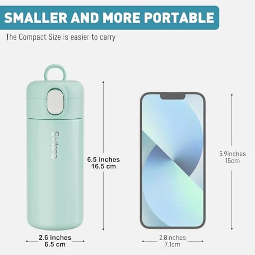 Exllena 300ml Small Water Bottle with One-Touch Soft Straw Lid, Double-Wall Vacuum Insulated Small Flask for Hot&Cold Drinks–Leak-Proof, Mini Water Bottle for Handbag, Yoga, Sport(Mint) — view 2