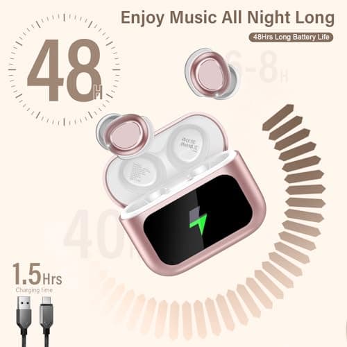 Wireless Earbuds with Smart Touch Screen, Bluetooth 5.4 Sleep Earbuds In Ear with ENC Noise Cancelling Mic, 48H Sleep Headphones with 5 EQ Modes, HiFi Stereo IP7 Waterproof Mini Ear Buds, Rose Gold — view 6
