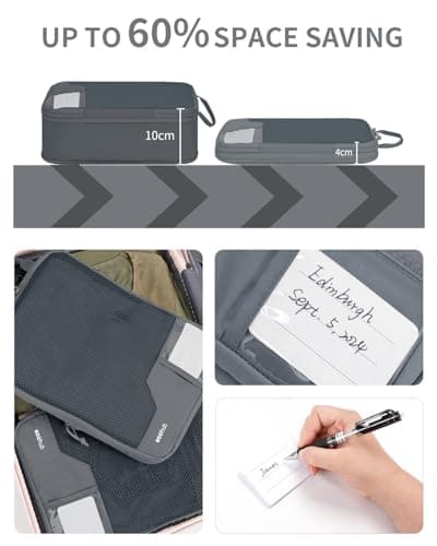 ECOHUB 4pcs Compression Packing Cubes, Suitcases Organiser Bag with Tag, Recycled Travel Bags Organiser for Backpack, Tear-resistant Packing Organiser for Carry On Luggage, Grey (Patent Pending) — view 2