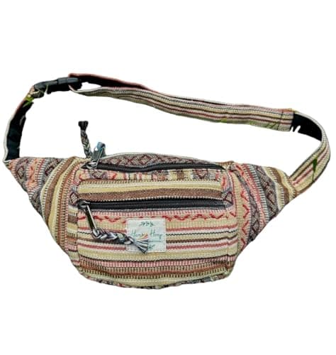 Cotton Handmade Fanny Pack, Hippie Festival Holiday Bum Bag, Adjustable Straps, Brown