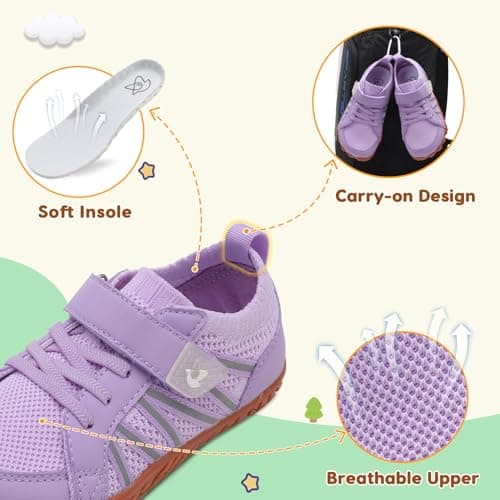 JOINFREE Kids Girls Shoes Wide Toe Barefoot Walking Shoes Purple — view 5