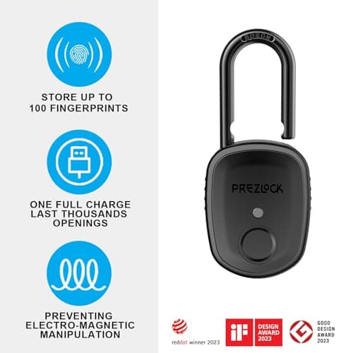 Prezlock Fingerprint Padlock with Key Backup, 2keys, Smart Padlock with Keyless Biometric, Suitable for Outdoor and Heavy Duty, IP65 Waterproof. — view 2