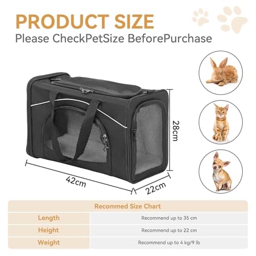 Petsfit Kitten Carrier Airline Approved,Travel Cat Carrier Bag for Small Cats and Puppy Under 4KG, Top Loading carrier small size on Airplane, Transport Carrier-42cm×28cm×22cm,Black — view 4