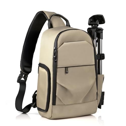 TAAOKA Waterproof Camera Sling Bag Backpack - DSLR Sling Camera Bag for Photographers, Cross Body Sling Bag with Raincover Tripod Holder Photography Slingpack Black TR-S (Brown)