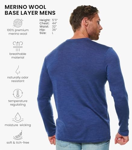 Merino.tech 100% Merino Wool Base Layer Men - 3 Collar Option (Large, 170 Grey Blue Hnly) — view 2