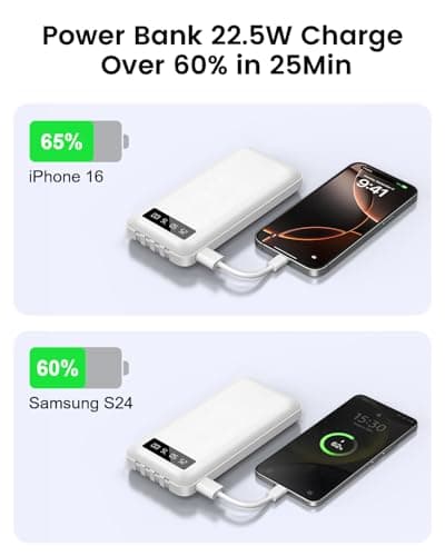 26800mah Power Bank With 4 Built in Cables, 22.5W Fast Charging Portable Charger USB C Powerbank with LED Display & Stand,Battery Pack for iPhone 17 16 15 14 13 12 Samsung Xiaomi Mobile Phone, White — view 2