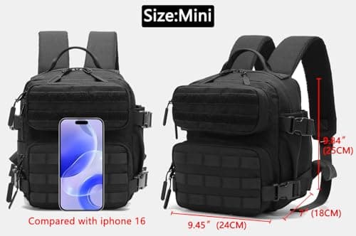 9L Mini Backpack for Men and Women, Small Backpack for Gym Hiking Travel Sports Running, A01-black, S, Mini Tactical Backpack — view 2