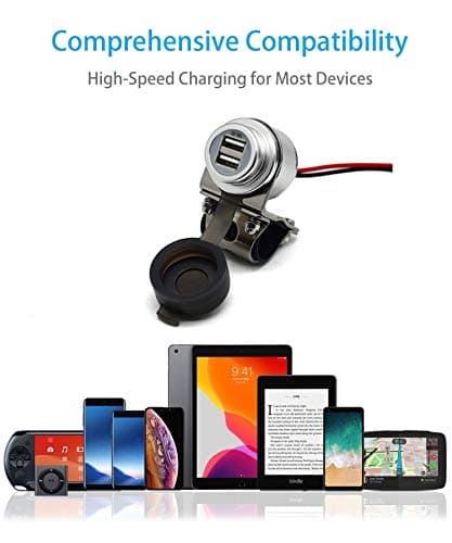 Cliff Top 4A 20W Aluminium Motorcycle USB Charger, with Magnetic Power Switch for 7/8’’ and 1’’ Handlebars on ATV/UTV - Prevents Battery Drain (Silver) — view 3