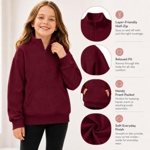 XMWSPO Girls Fleece Thermal Tops,Quarter Zip Jumper with Thumb Hole,Travel — view 3