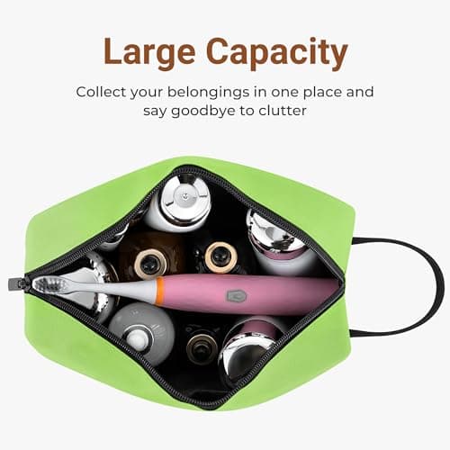 Elviros Travel Toiletry Bag for Women and Men, Lightweight Makeup Bag Hanging Dopp Kit with Shaving Compartment Cosmetic Organizer Small Tool Bag Travel Essentials, Gifts for Men & Women, Neon Green — view 2