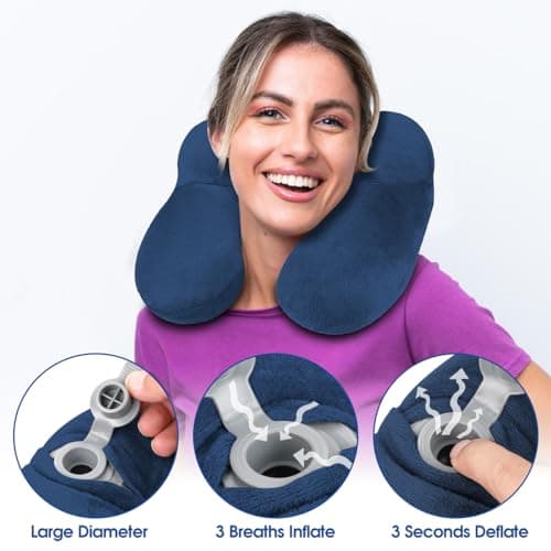 BBjinronjy Travel Pillow, Neck Pillow Inflatable for Aeroplane with Ear Plugs, Soft Velvet, Ergonomic Neck Pillow, Travel Pillow, Inflatable for Office, Plane, Car, Travel, Camping, Sleep Rest Pillow — view 2