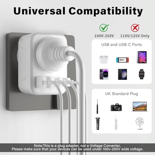 5 IN 1 UK to Japan Plug Adapter,Japan Travel Adapter with 2 USB C and 2 USB A Ports, 1 AC Outlet, 100V-240V, Type A Travel Adapter for USA, China, Mexico, Canada — view 3