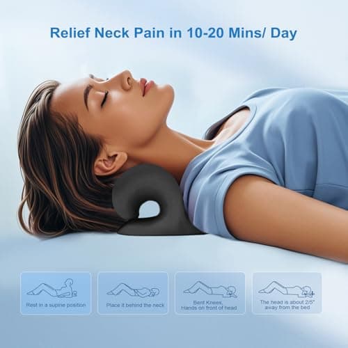 Neck Stretcher with Magnetic Therapy Acupressure for Pain Relief, Neck and Shoulder Relaxer, Chiropractic Pillow, Restore Neck Curve (Black) — view 3