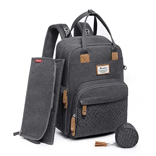 RUVALINO Baby Changing Bag Backpack, Neutral All-in-One Baby Bags for, Multifunction Large Travel Backpack with Portable Changing Pad, Stroller Straps, Pacifier Case and Insulated Pockets, Dark Gray