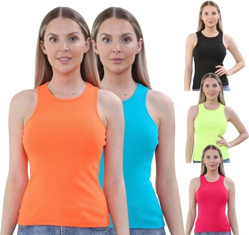 Womens Ribbed Vest Tops Sleeveless Multipack Tank 5 Pack - Set 1 S-M