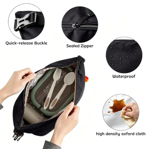 Crevice Soft Insulated Lunch Bags for Men Women- 23x15x25cm Reusable Lunch Box Tote Bag,Cool Bags for Kids Girls Boys Adults,Thermal Cooler Bag for Work School Picnic Travel -6L (Black) — view 4