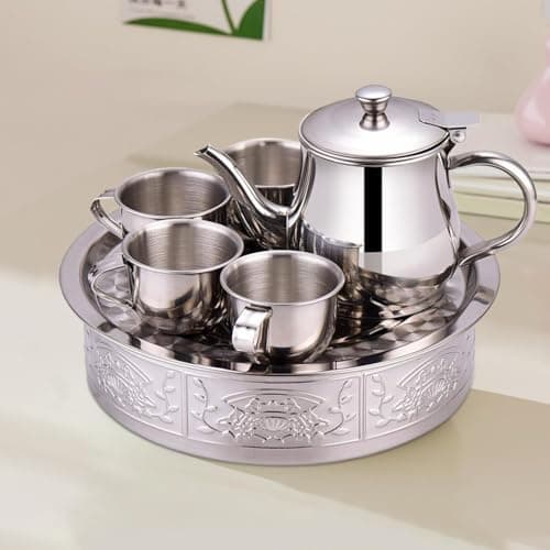 Stainless Steel Tea Set for Kids – Long Spout Teapot, 70ml Cups with Filter Screen, Rustproof Metal Drinkware, Lightweight Serving Tray | Pretend Play Educational Toy for Kindergarten Home Gathering — view 4