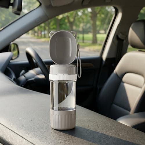 Dog Water Bottle, 400ml Leak-Proof Pet Water Dispenser & 180ml Food Container, Portable Puppy Water Dispenser, Portable 2 in 1 Dog Water Bottle for Walking and Outdoor Adventures (gray) — view 5