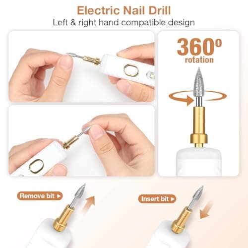 HOTUT Cordless Electric Nail Drill File, 23000RPM Professional Nail Drill Machine for Beginners, Portable Manicure Pedicure Set with 6 Drill Bits 20 Sanding Bands, E File for Acrylic & Gel Nails — view 5