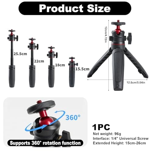 Compact Camera Tripod, Lightweight Travel Mini Tripod Stand with 360° Ball Head, 1/4" Screw Portable Tabletop Tripod for Sony ZV1, Canon G7X, Fujifilm X100V, GoPro, Phone Vlogging & Live Streaming — view 2