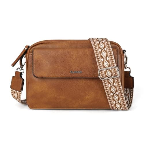 GLITZALL Women’s Crossbody Bag Faux Leather Shoulder Bag with Wide Adjustable Strap, Small Camera Bag Handbag with Front Pocket and Zip Closure, Casual Messenger Bag for Travel Everyday Use