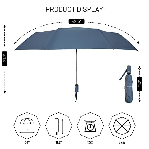 SY COMPACT Automatic Windproof Umbrellas Travel Strong Umbrella for Rain and Sun Protection Small Umbrella UV Blocking for Women and Men (Navy Blue) — view 4