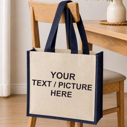 Printshirts Personalised Canvas Tote Bag – Custom Shopping Bag with Image, Logo or Text, Large Reusable Shoulder Bag, Natural Contrast Colour Handles, Personalised Gift Bag Navy — view 2