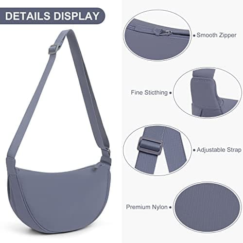 DKIIL NOIYB Crescent Bag for Women Men, Nylon Crescent Bags Hobos Crossbody Bag Portable Crescent Purse with Adjustable Strap Solid Color Chest Bag Shoulder Bag Fanny Packs, A06-lake Blue, 31cm — view 4