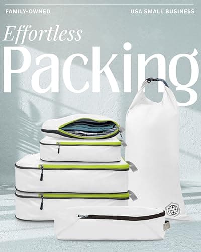 Compression Packing Cubes Set for Carryon Travel-Lightweight Durable Luggage Organizer Bags by TRIPPED Travel Gear (6 Piece, White/Green) — view 6