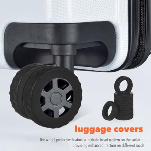 8pcs Silicone Luggage Wheel Protector Covers, Black Travel Accessory — view 3