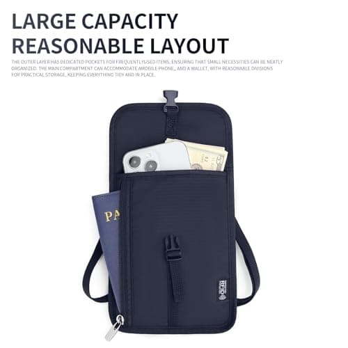 AYNKH Chest Pouch Waist Bag RFID Protection,Anti-Magnetic ID Badge Holder,Waterproof,Security Bag with Adjustable Neck Strap for Cash,Cards,Passports,Business,Travel,School (Neck wallet-2Navy Blue) — view 5