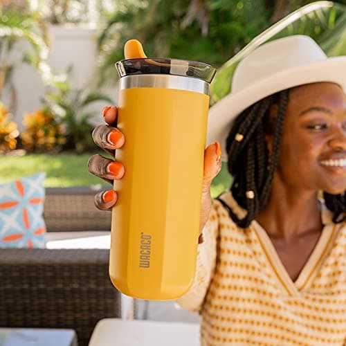 WACACO Octaroma Grande Vacuum Insulated Coffee Mug, Double-Wall Stainless Steel Travel Tumbler with Drinking Lid, 15 fl oz (435ml), Yellow — view 3