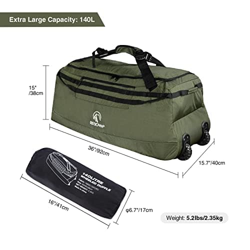 REDCAMP 140L Large Holdall with Wheels, Foldable Wheeled Duffle Bag,Green — view 2
