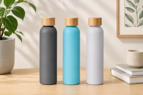 Personalised 500ml Recycled Glass Water Bottle with Bamboo Cap - Eco-Friendly Custom Engraved Frosted Reusable Bottle for Office, Gym & Travel — view 2