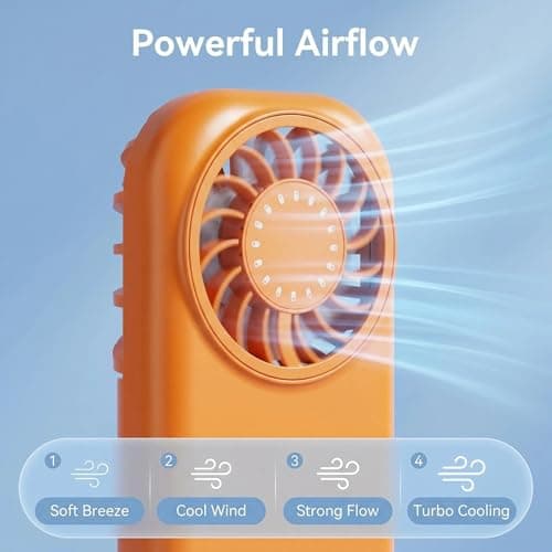 Mtbricey Mini Handheld Fan Portable USB Rechargeable 4 Speed Small Pocket Fan Ultra Light 55g Quiet Personal Fan for Travel Office Outdoor (Orange) — view 4