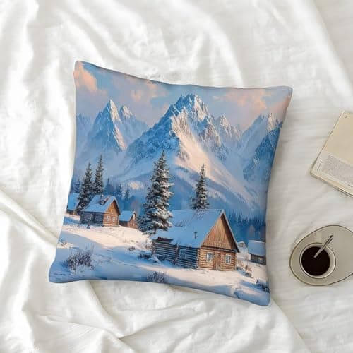 Winter Cabin Scene Organic Cotton Snowy Mountain LandscapePillow Slip Set of 2 Hypoallergenic Kids Toddler Double Bed UK Standard Size Eco-friendly Gift for Her Him 40x40cm — view 6