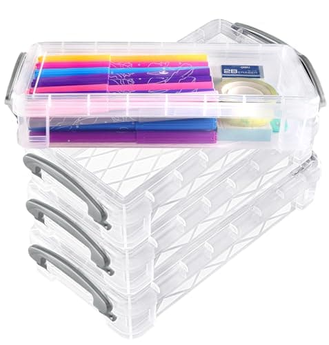 ANQLRMD 4Pack Clear Pencil Organizer Box - Large Capacity Plastic Storage Container Boxes with Lids - Stackable Organizer & Storage for Pen, Crayon, Art Craft Supply, Office Supplies