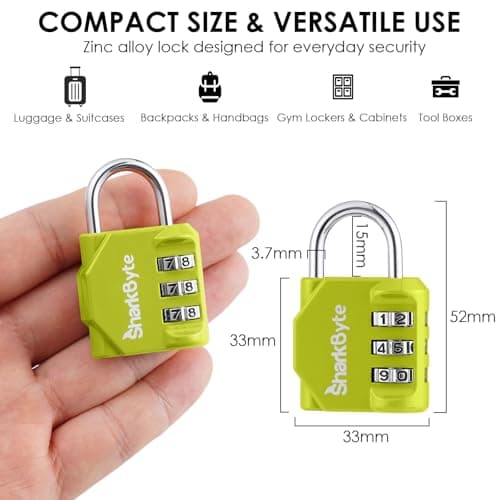 SharkByte Small Luggage Locks 3 Pack - 3 Digit Combination Padlocks, Weatherproof Outdoor Security Lock for Suitcases, Travel Bags, Gym Lockers, Bikes, & Storage Coded Lock — view 6