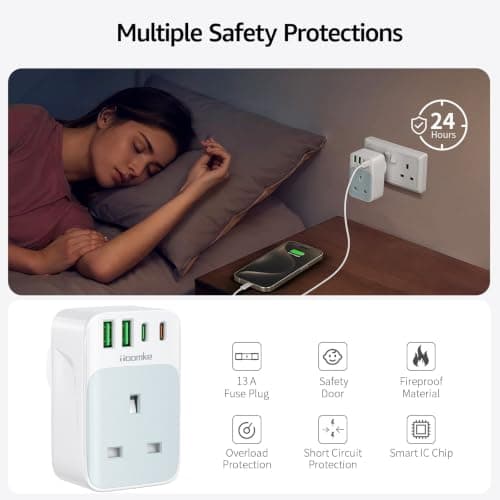 TOOMKE Multi Plug Socket with PD 35W USB C Fast Charge, Multi Plug Adapter Multi USB Extension Wall Charger Socket with 2 USB A and 2 USB C, Extension Plug Socket Adapter UK for Home, Office, School — view 3