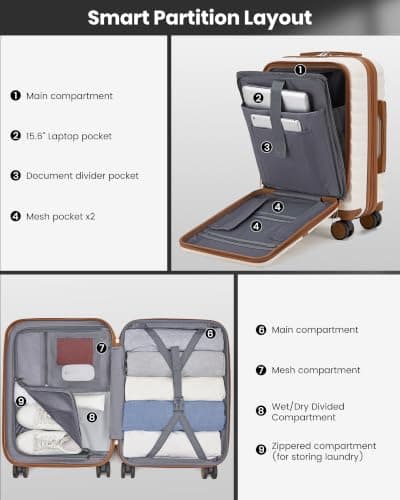 Kono Cabin Suitcase with Laptop Compartment 21 Inch ABS+PC Carry On Luggage — view 4